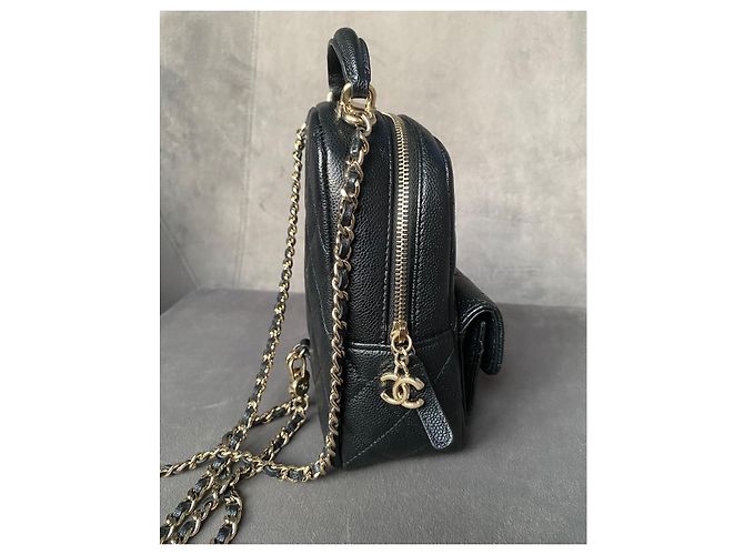 Chanel Classic 24C CC Mini Zaino in Pelle Nera Nero - vista 5