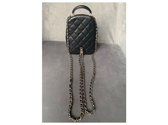 Chanel Classic 24C CC Mini Zaino in Pelle Nera Nero - vista 7