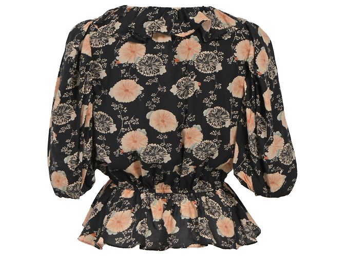 Blusa in cotone nero con stampa floreale e scollo a V Ulla Johnson - vista 3