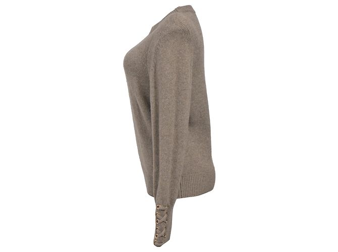 Ba&Sh Keane Pullover aus brauner Wolle mit Rundhalsausschnitt und dekorativen Bündchen - Ansicht 2