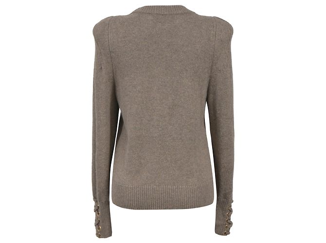 Ba&Sh Keane Pullover aus brauner Wolle mit Rundhalsausschnitt und dekorativen Bündchen - Ansicht 3