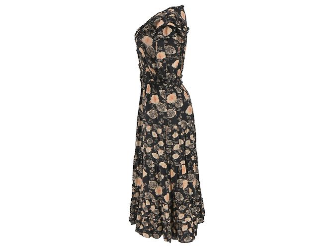 Abito midi con scollo a V in stampa floreale e dettagli a volant in cotone nero Ulla Johnson - vista 2