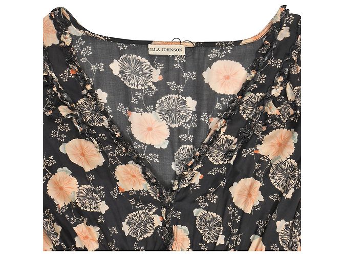 Abito midi con scollo a V in stampa floreale e dettagli a volant in cotone nero Ulla Johnson - vista 5