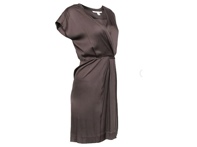 Diane Von Furstenberg DvF Akari Dark Taupe Seiden-Mock-Wrap-Kleid - Ansicht 2