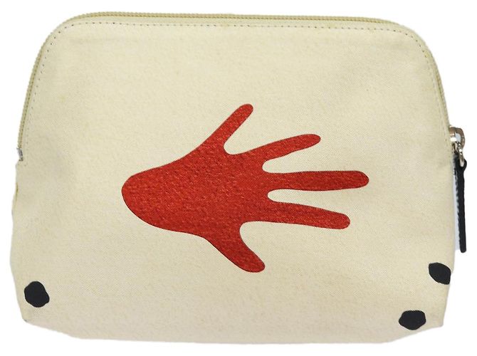 Bulgari Pochette BVLGARI in tela rossa e bianca Auth bs16435 Bianco Rosso - vista 2