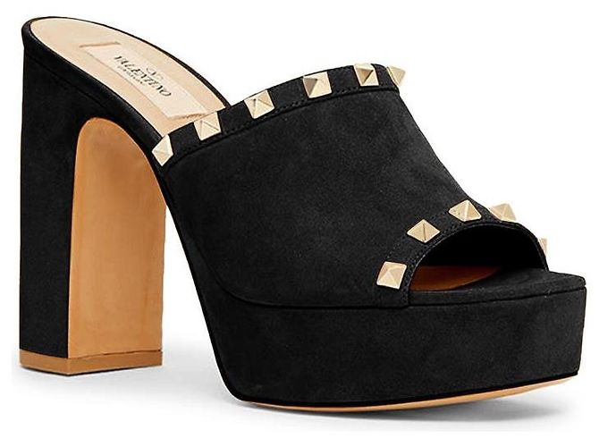 Mule con piattaforma Rockstud di Valentino Garavani Nero - vista 2