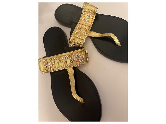 Infradito con logo in cristallo Moschino D'oro - vista 10