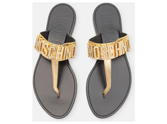 Infradito con logo in cristallo Moschino D'oro - vista 2
