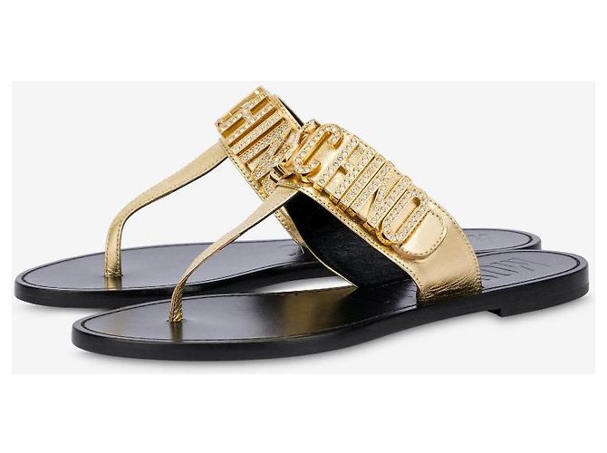 Infradito con logo in cristallo Moschino D'oro - vista 3