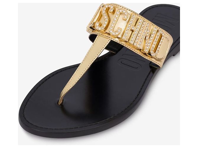 Infradito con logo in cristallo Moschino D'oro - vista 4