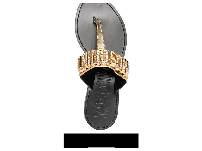 Infradito con logo in cristallo Moschino D'oro - vista 6