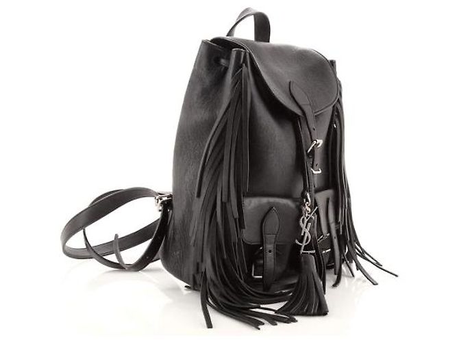 Mochila de flecos de cuero negro Yves Saint Laurent - vista 10