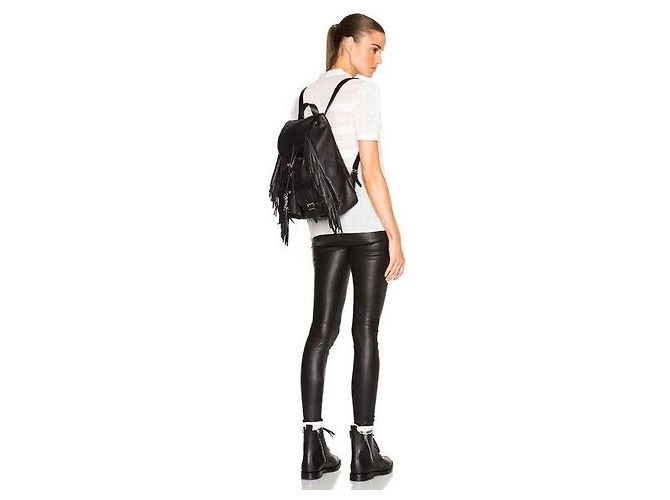Mochila de flecos de cuero negro Yves Saint Laurent - vista 11