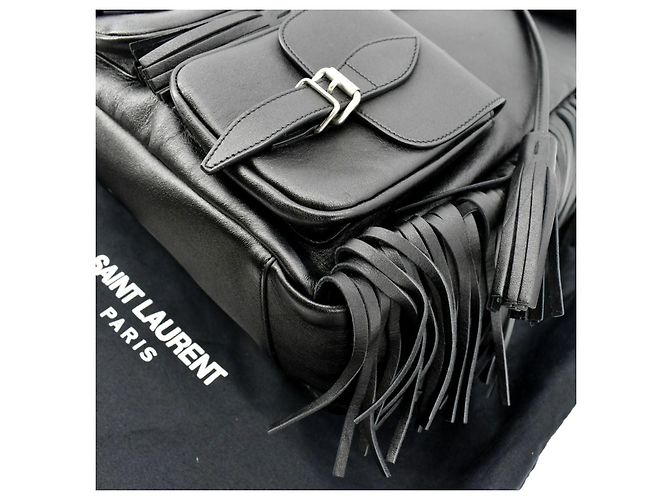 Mochila de flecos de cuero negro Yves Saint Laurent - vista 13