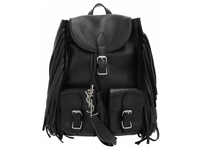 Mochila de flecos de cuero negro Yves Saint Laurent - vista 2