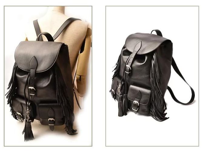 Mochila de flecos de cuero negro Yves Saint Laurent - vista 3
