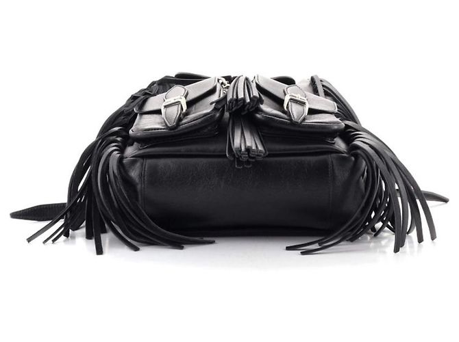 Mochila de flecos de cuero negro Yves Saint Laurent - vista 4