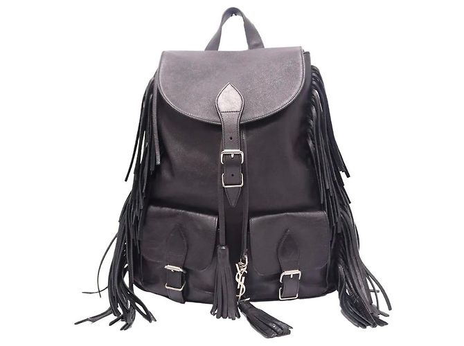 Mochila de flecos de cuero negro Yves Saint Laurent - vista 5