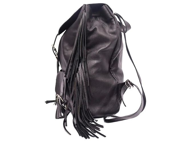 Mochila de flecos de cuero negro Yves Saint Laurent - vista 6
