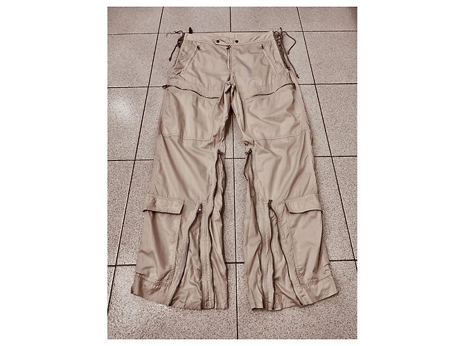 Pantaloni cargo biker astrali con zip e lacci Prada AW1999 Beige - vista 3