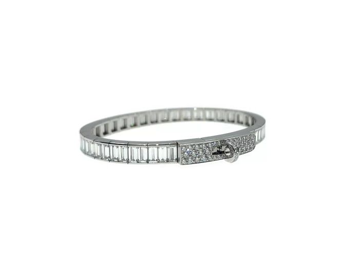 Bracciale Hermès Square pieno di diamanti Kelly Baguettes in oro bianco - vista 6