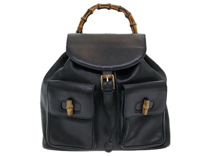 Zaino in pelle nera GUCCI Bamboo Auth am6663 Nero - vista 13