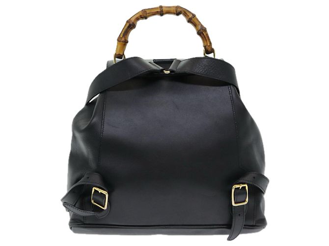 Zaino in pelle nera GUCCI Bamboo Auth am6663 Nero - vista 2