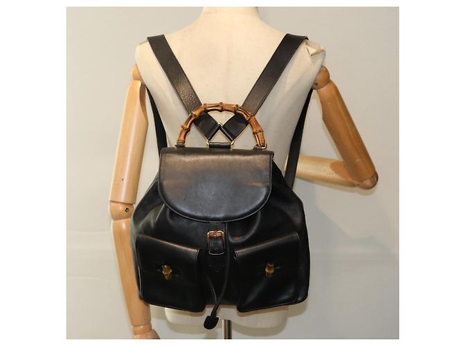 Zaino in pelle nera GUCCI Bamboo Auth am6663 Nero - vista 31