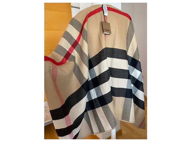 Burberry CHARLOTTE REVERSIBLE SOLID CHECK WOOL CAPE Beige - vista 6