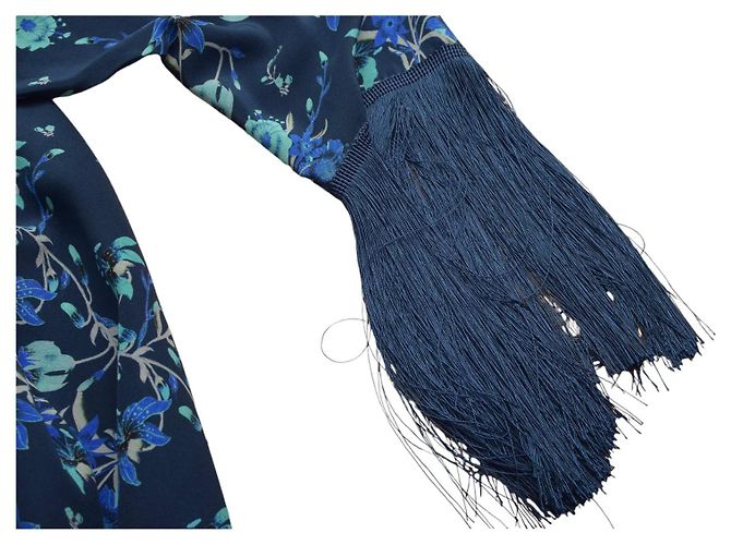 Autre Marque Athena Procopiou Blue Floral Silk Cardigan with Fringes - view 5