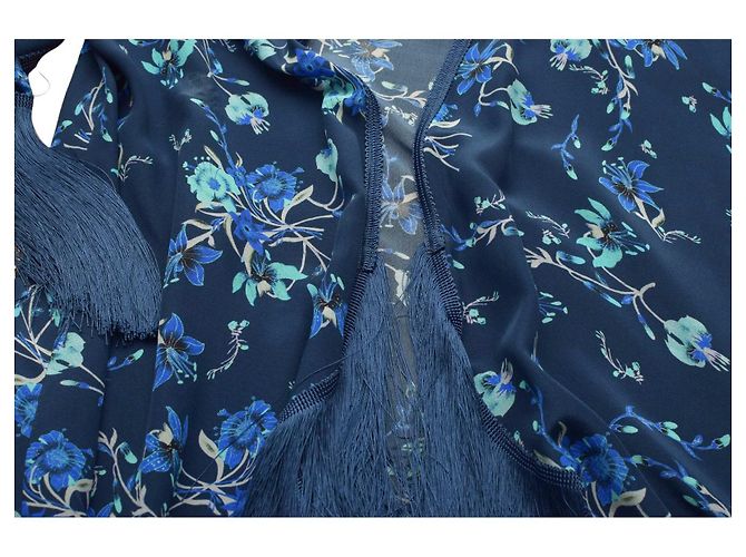 Autre Marque Athena Procopiou Blue Floral Silk Cardigan with Fringes - view 6
