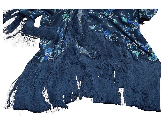 Autre Marque Athena Procopiou Blue Floral Silk Cardigan with Fringes - view 7