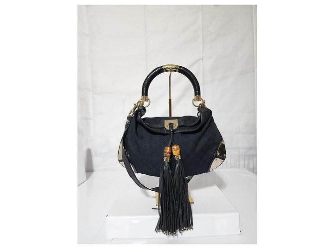 Borsa hobo Babouska Indy media in tela e pelle GG di Gucci nera Nero - vista 10