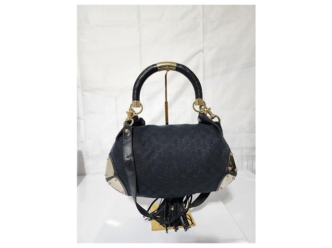 Borsa hobo Babouska Indy media in tela e pelle GG di Gucci nera Nero - vista 11
