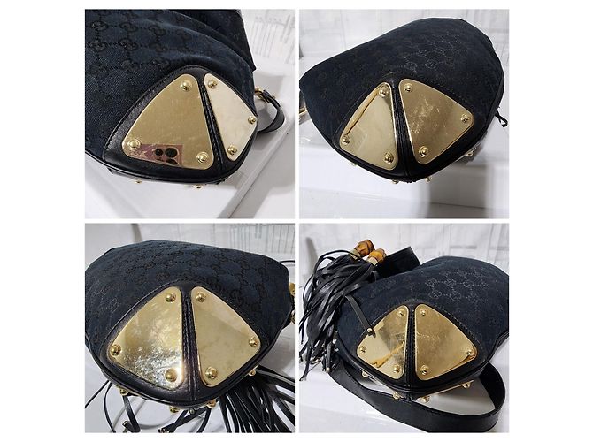 Borsa hobo Babouska Indy media in tela e pelle GG di Gucci nera Nero - vista 6