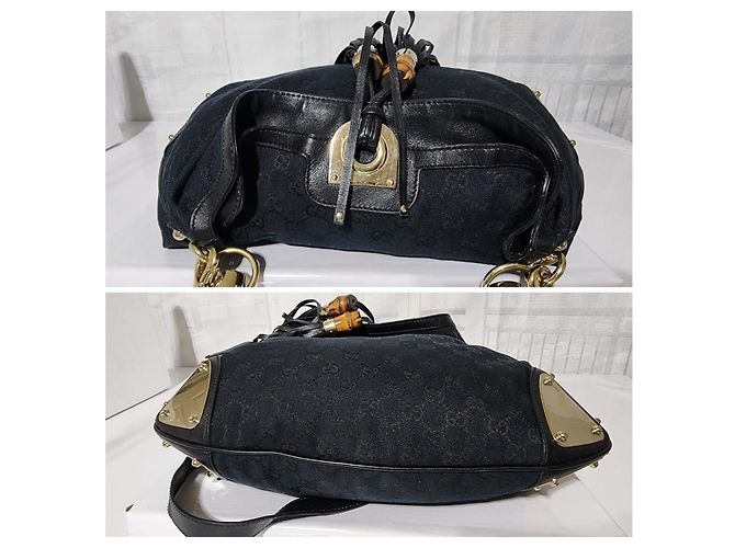 Borsa hobo Babouska Indy media in tela e pelle GG di Gucci nera Nero - vista 7