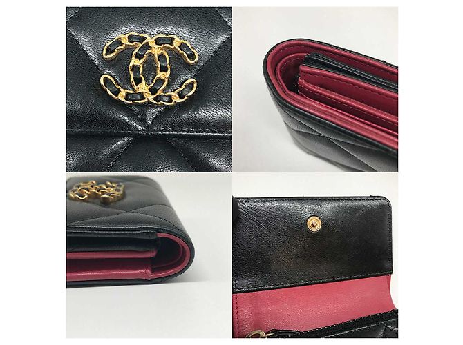 Petit portefeuille à rabat en agneau noir Chanel - vue 4