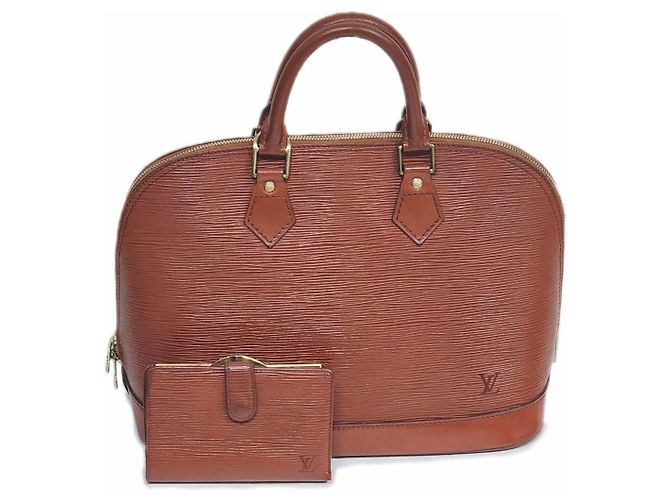 Borsa Alma di Louis Vuitton e portafoglio a chiusura a bacio in pelle Epi Marrone - vista 2