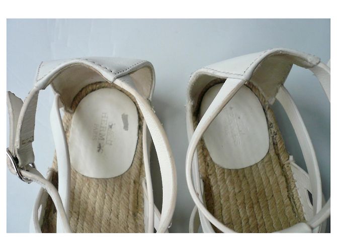 Hermès HERMES Costanza Espadrillas in Pelle Bianca T38 Bianco - vista 6