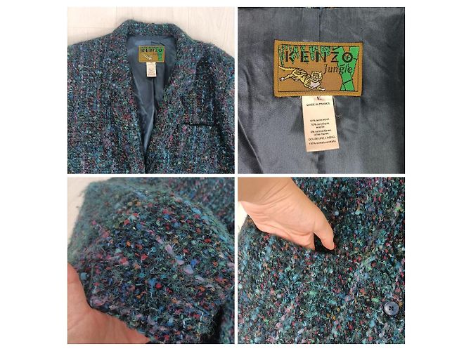 Kenzo vintage giacca anni '80 in lana Multicolore Verde - vista 8