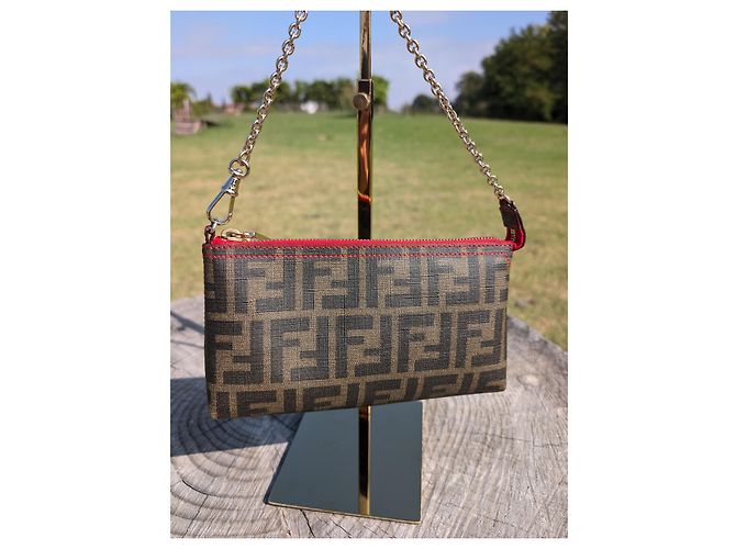 Pochette Fendi Zucca in pelle con catena Marrone - vista 2