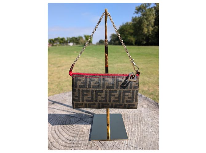 Pochette Fendi Zucca in pelle con catena Marrone - vista 3