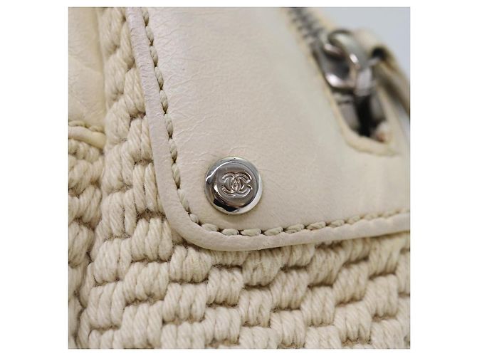 CHANEL Borsa a mano in tela di pelle beige CC Auth yb619 - vista 14