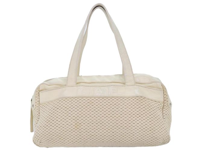 CHANEL Borsa a mano in tela di pelle beige CC Auth yb619 - vista 2