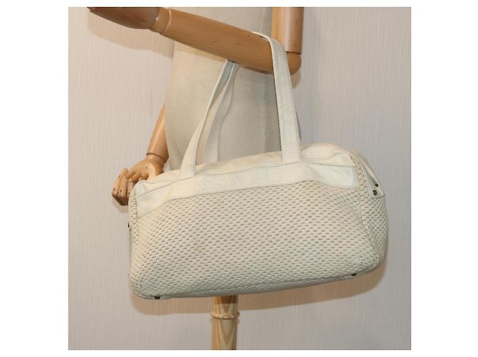CHANEL Borsa a mano in tela di pelle beige CC Auth yb619 - vista 25