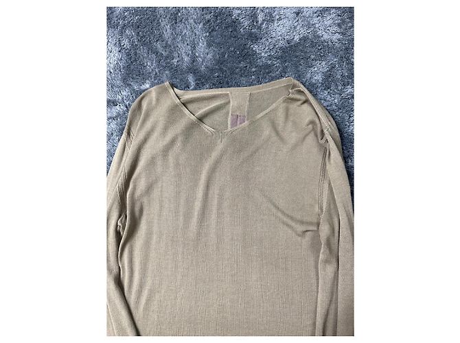 Rick Owens Beige Semitransparent Longsleeve from Fall Winter 2013. - view 2
