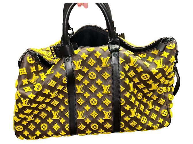 Keepall 50 Louis Vuitton borsa da viaggio triangolo giallo Marrone - vista 12