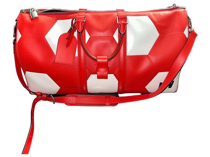 Louis Vuitton Keepall 50 World Cup Pelle Bianco Rosso - vista 2