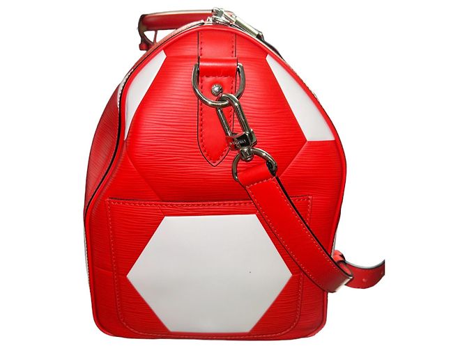 Louis Vuitton Keepall 50 World Cup Pelle Bianco Rosso - vista 3