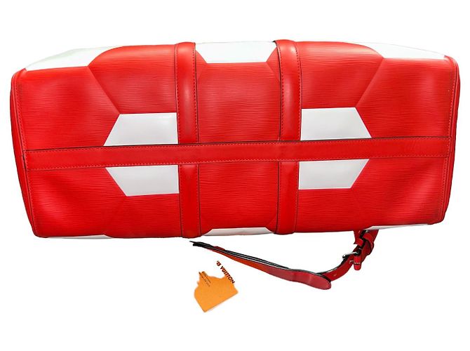 Louis Vuitton Keepall 50 World Cup Pelle Bianco Rosso - vista 4